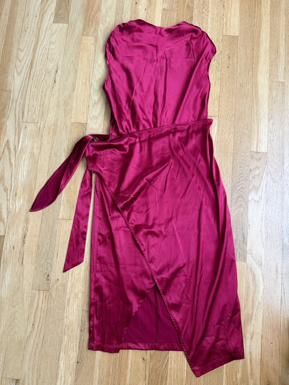 Grace Karin Satin Wrap Midi Dress in Fuchsia